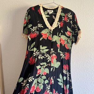 Fun cherry pattern midi/maxi vintage dress - medium